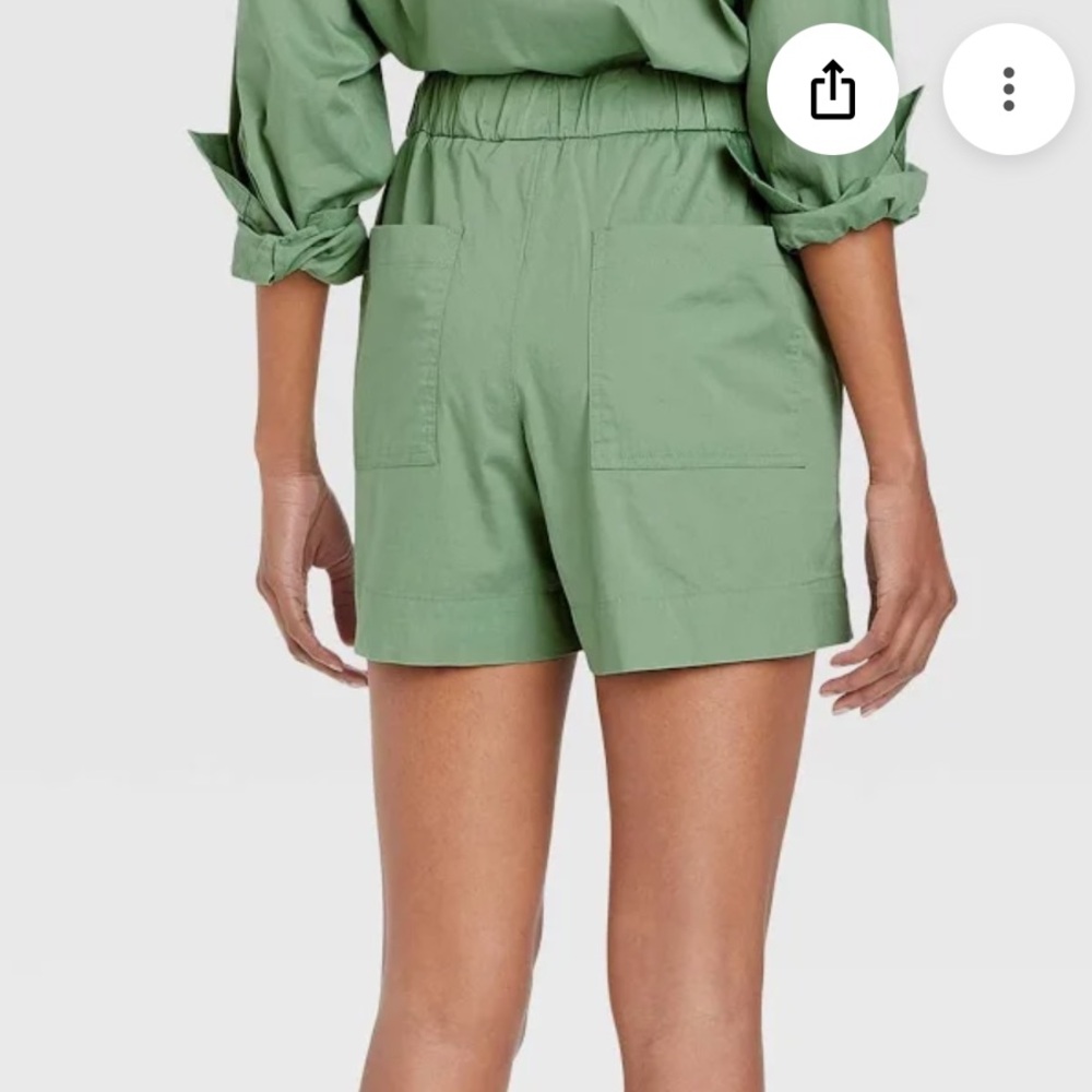 Women's Matching Cotton Poplin Set: High-Rise Poplin Shorts & Shirt, Green, S - Picture 2 of 9